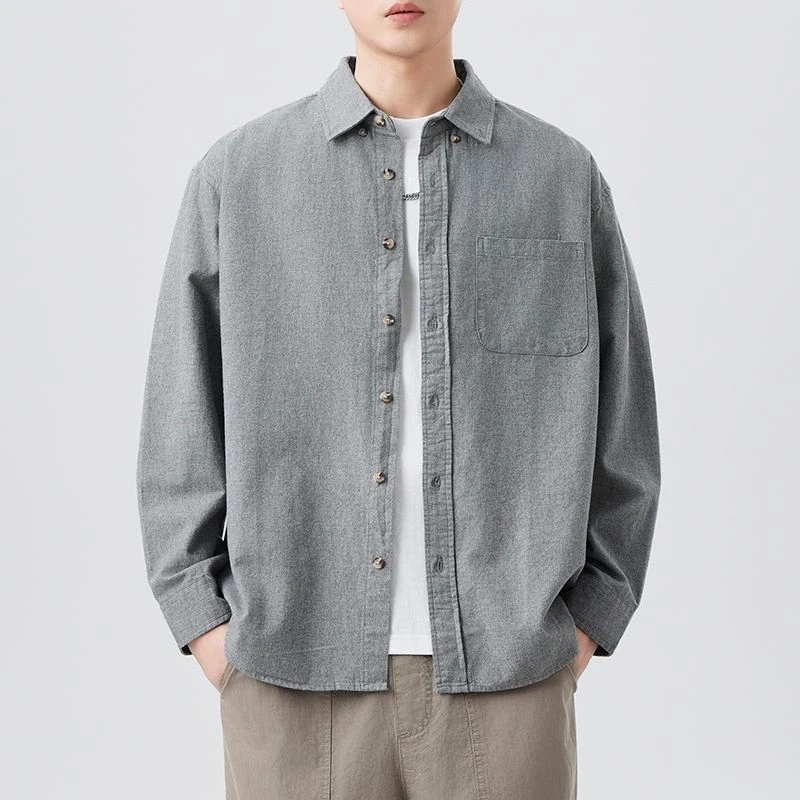 2025新款日系复古春秋款男士纯棉磨毛长袖衬衫美式工装潮流衬衣男