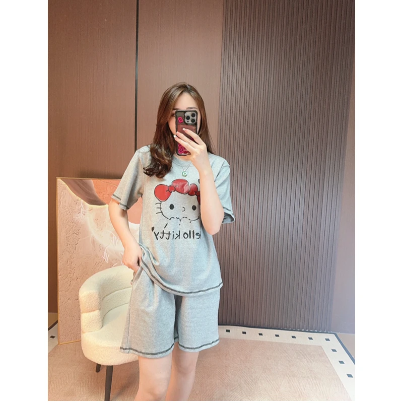 睡衣女夏款纯棉短袖短裤休闲韩版可外穿家居服套装（微甜KT猫）