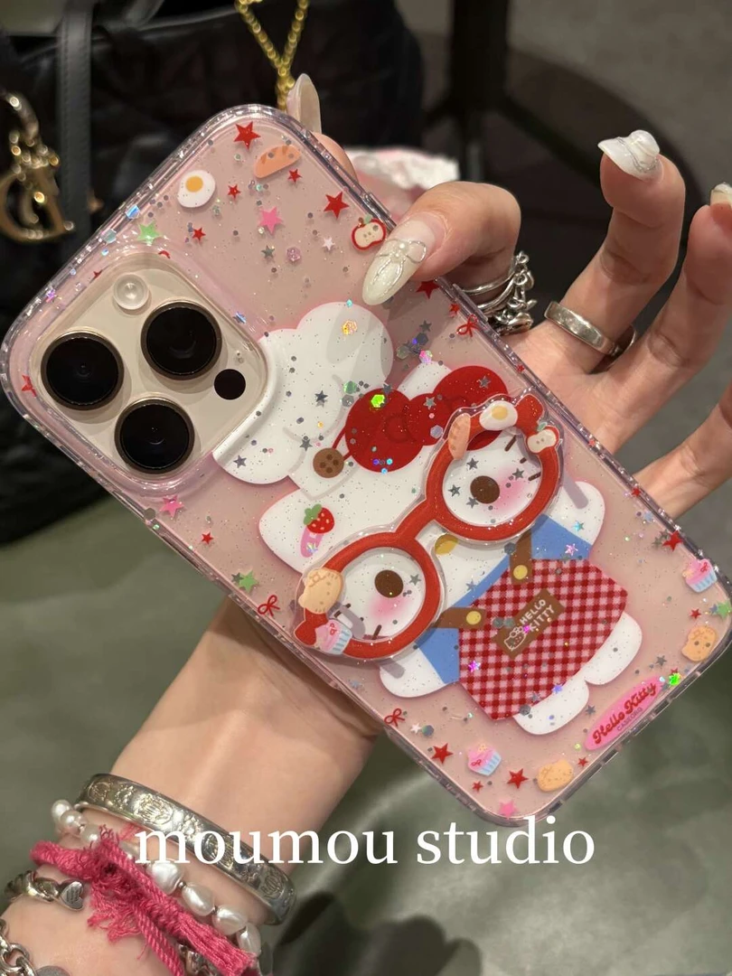 粉底星星立体红眼镜猫咪适用iphone16苹果15promax手机壳1413可爱
