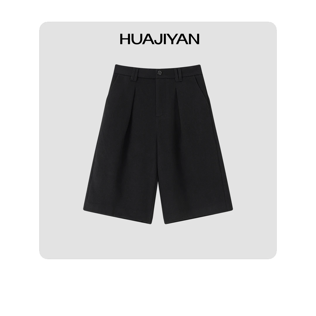 华吉言/HUAJIYAN【骑士裤】羊毛极简后松紧腰五分裤