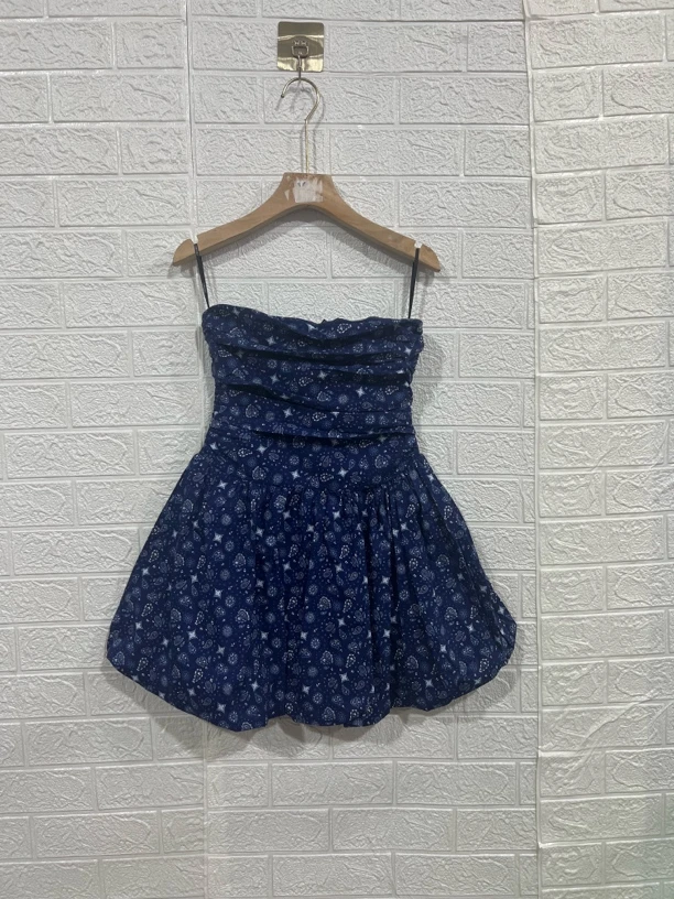 直播间专用蓝色抹胸裙