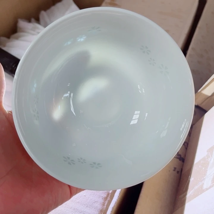 青花玲珑5寸饭碗三星花素玲珑