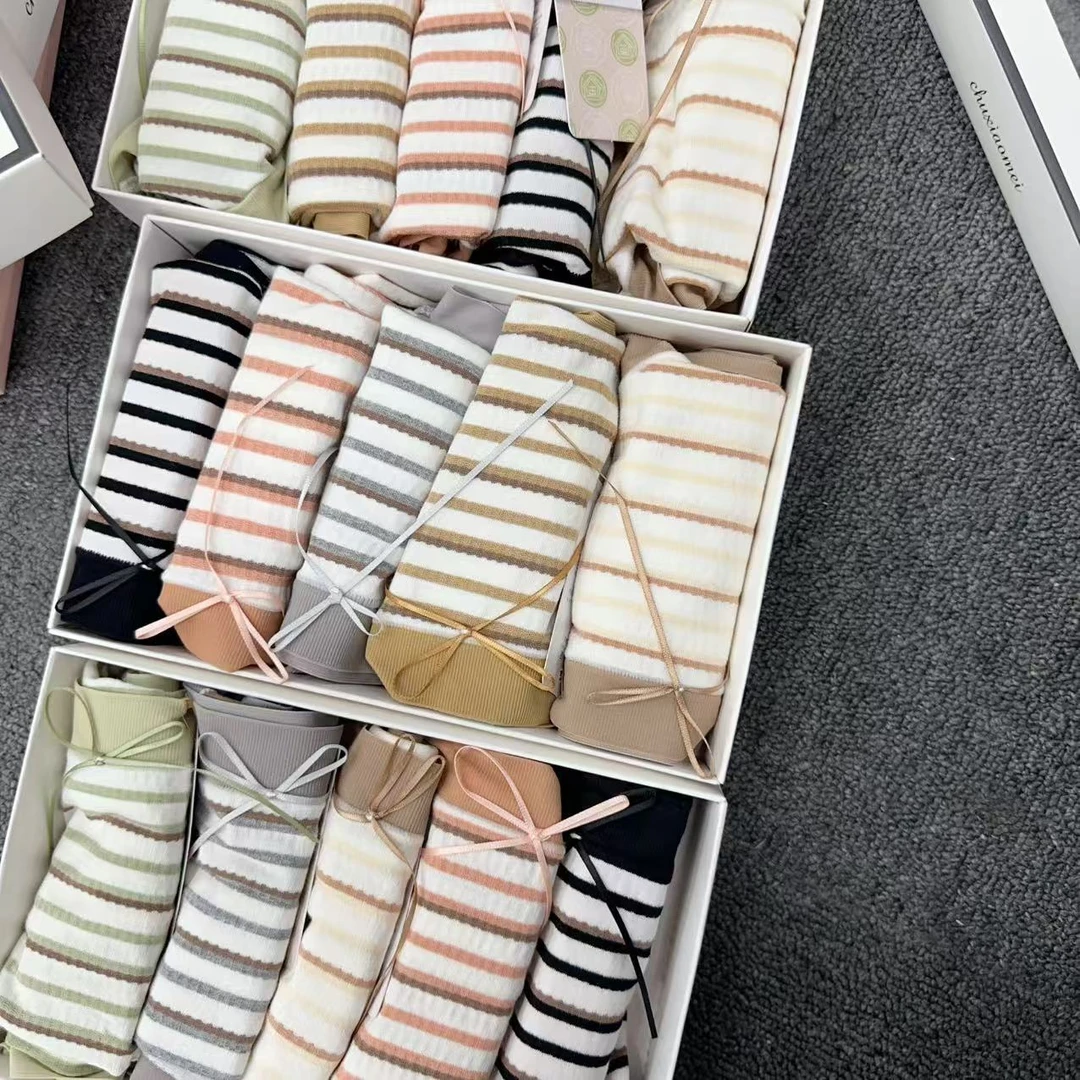 女士条纹棉内裤5条装2228款   易