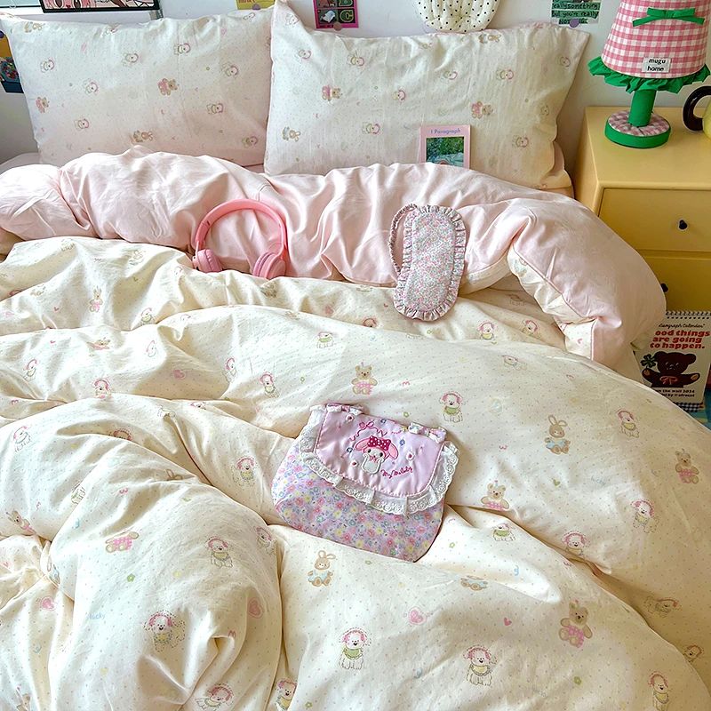 小清新四件套家用被套床单非全棉纯棉少女心学生宿舍被罩床笠套件