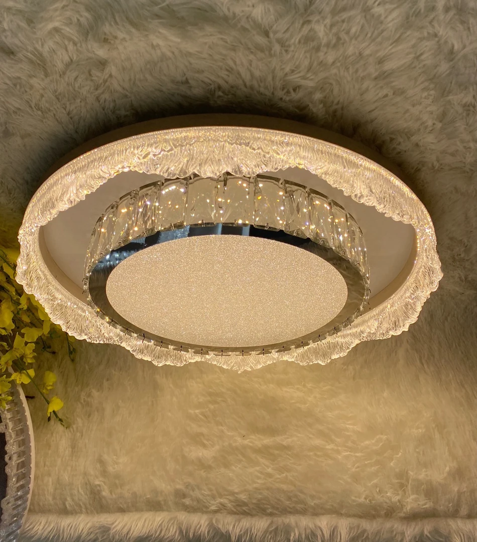 书房卧室灯现代简约冰雕海浪水晶吸顶灯洋气