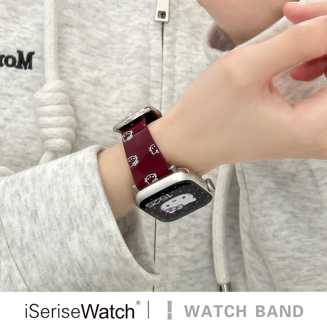 iserisewatch适用iWatchs11表带苹果手表皮质米菲兔百搭可爱kt猫