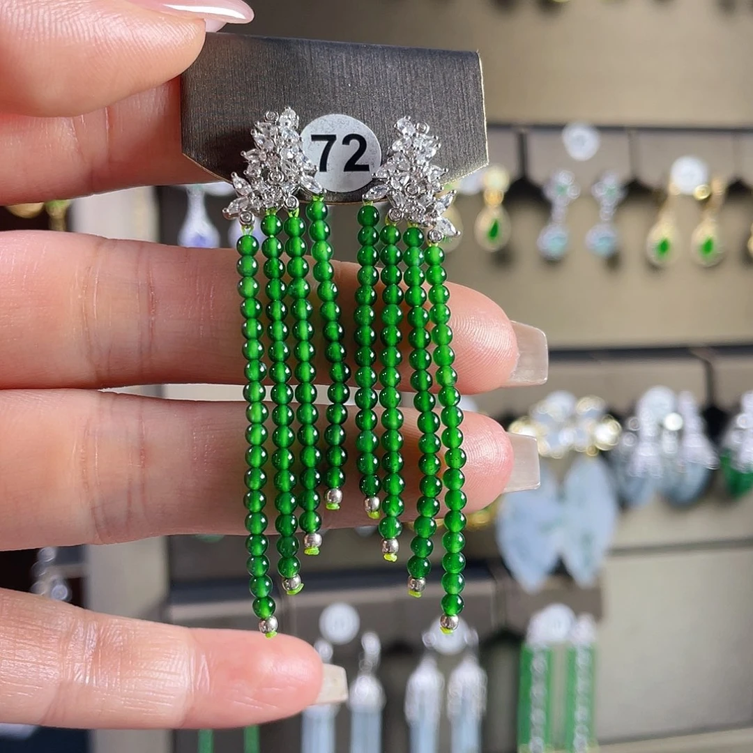 釆***钰翡翠银S925镶嵌耳饰翡翠A货