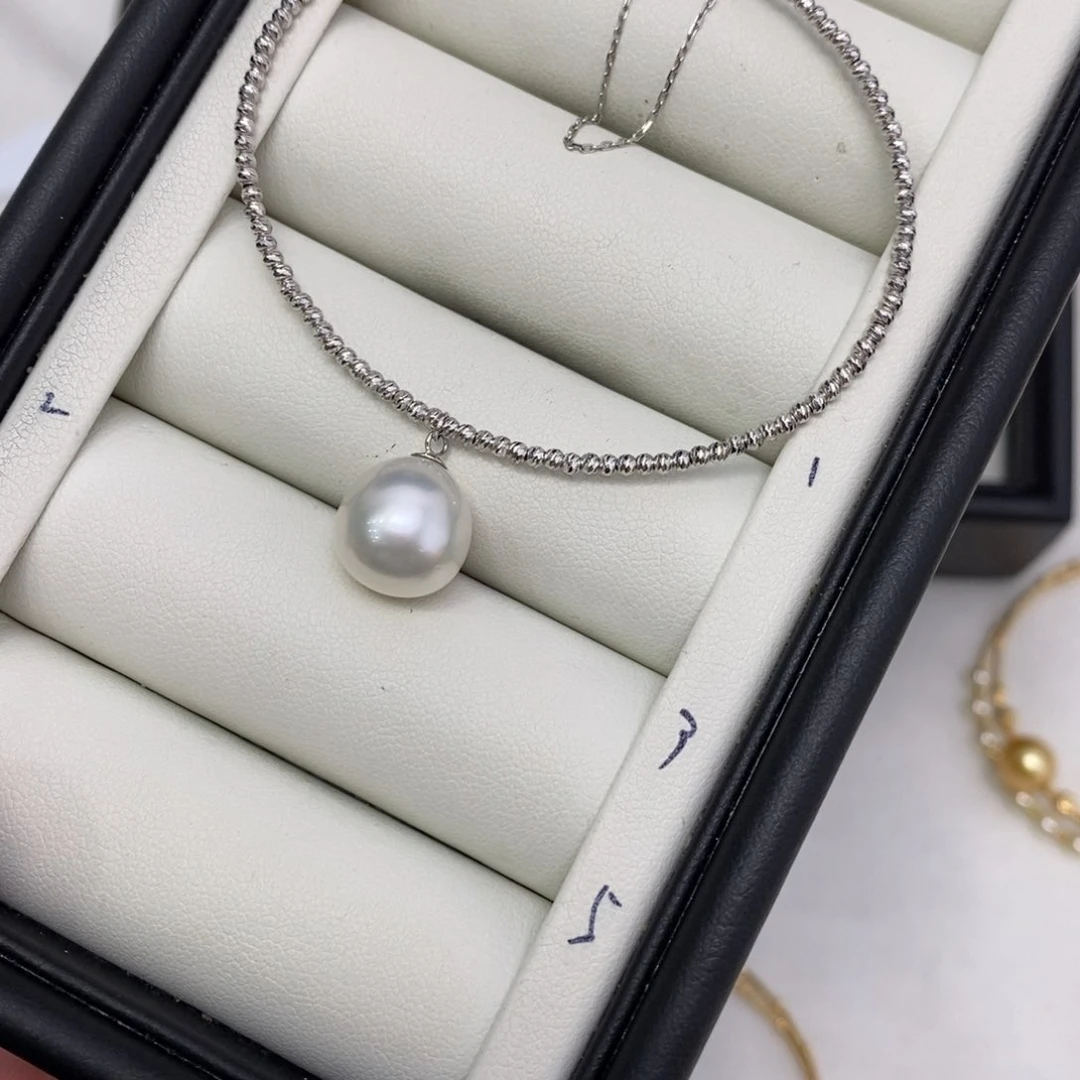 海水珍珠手镯18K金镶嵌花****完11-12