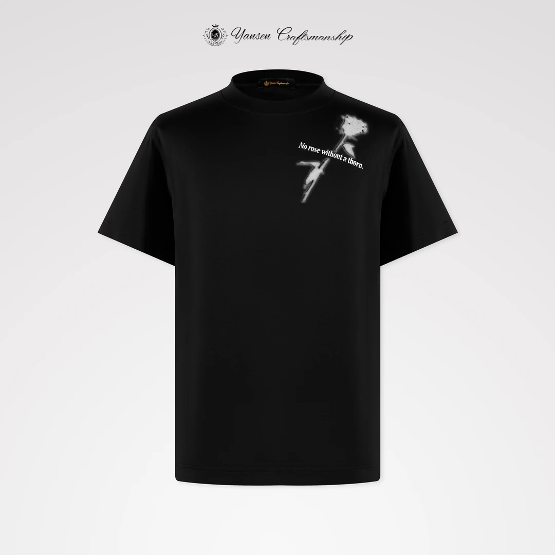 【黑标系列】玫瑰钢印数码直喷天鹅绒印花7A抗菌圆领短袖T恤 KI031