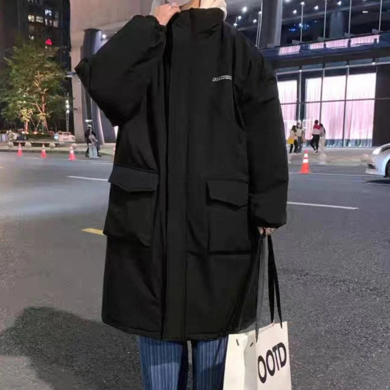 5127假两件中长款棉服冬季美式潮牌宽松连帽棉衣情侣新款棉袄外套