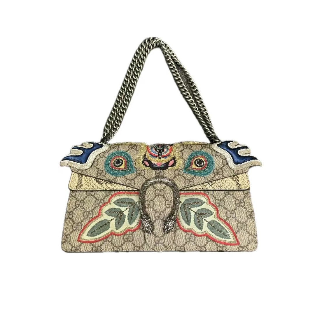 95新 GUCCI/古驰 GUCCI/古驰 酒神蛇皮刺绣中号单肩包 S