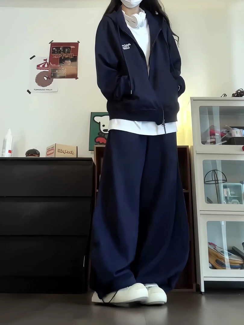 2025秋款韩版宽松连帽卫衣阔腿裤休闲运动服时尚套装