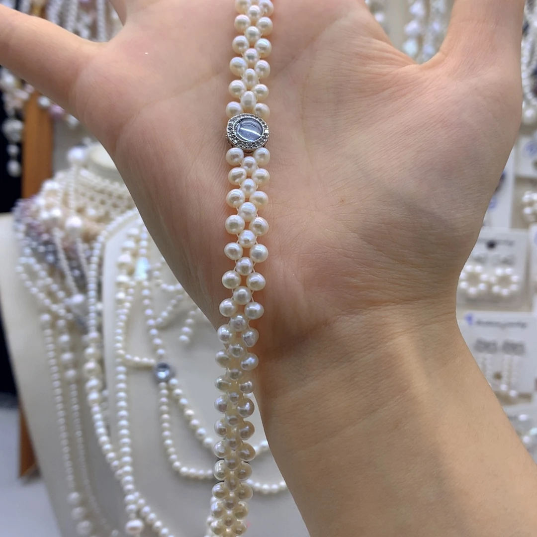 眉***山银S925镶嵌淡水珍珠项链耳饰