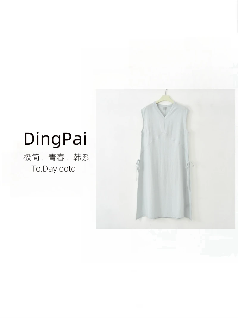 DINGPAI-[森系文艺]25年夏季新款拼接减龄无袖连衣裙K-MF1266