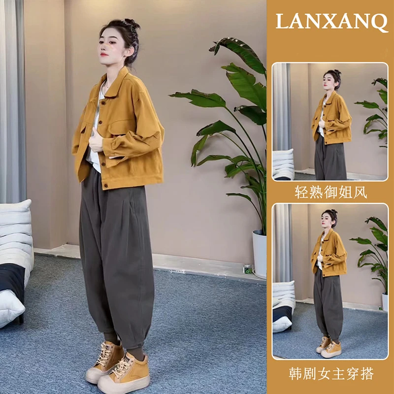 秋季2023新款胖mm显瘦遮肉套装小香风气质减龄牛仔外套裤子两件套