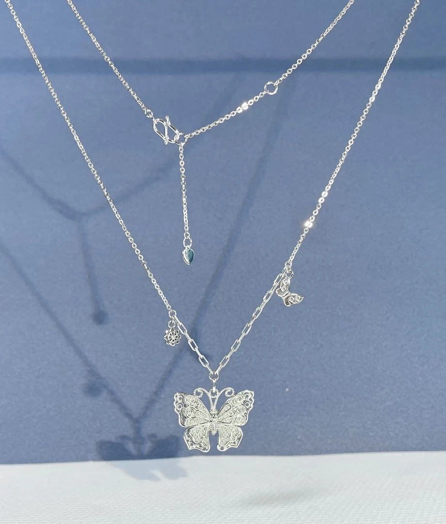 铂金pt950精品套链（花丝镂空大蝴蝶）45可调43、40cm