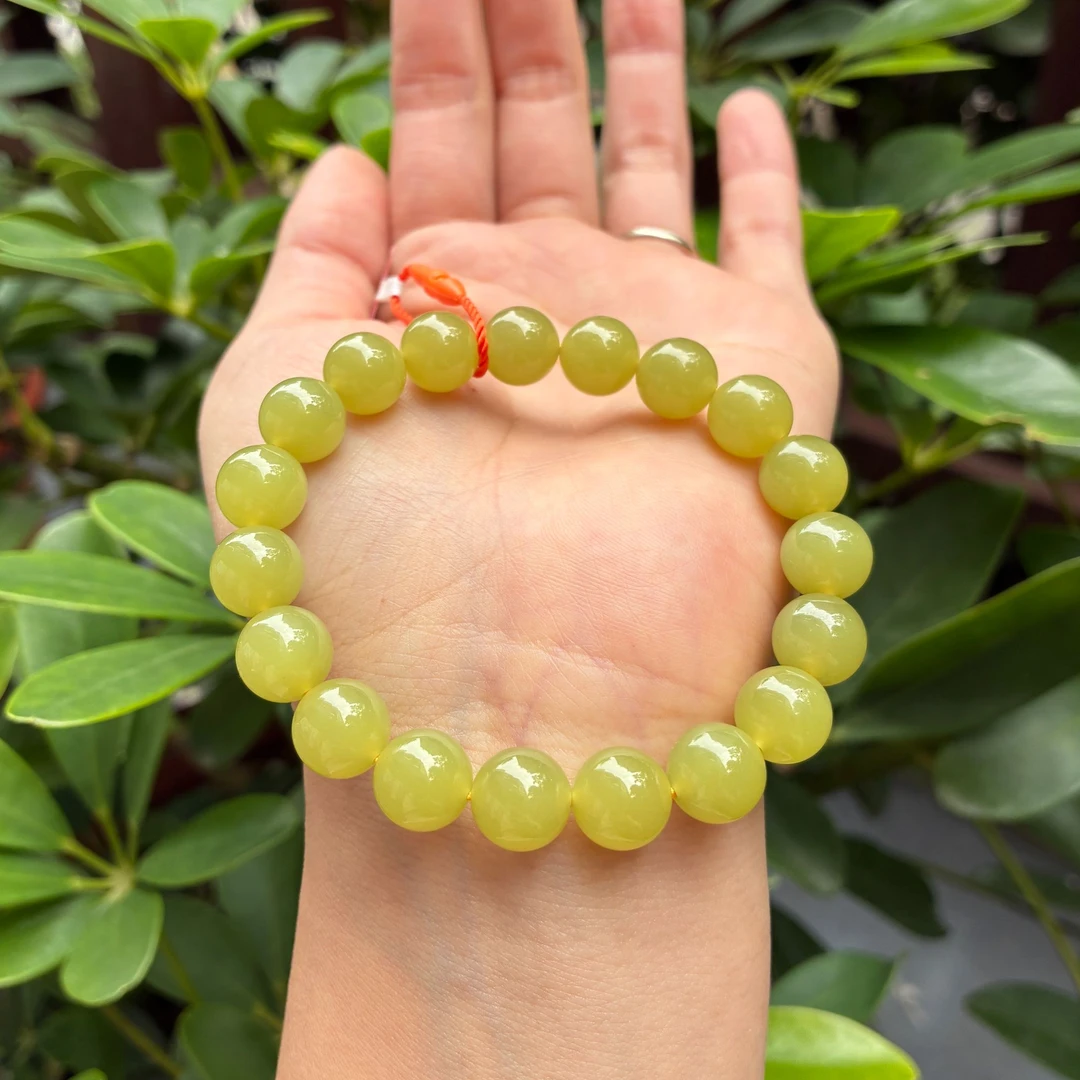 纯天然玉石和田玉手串新疆若羌青黄色保真保天然卡10mm多样性发一