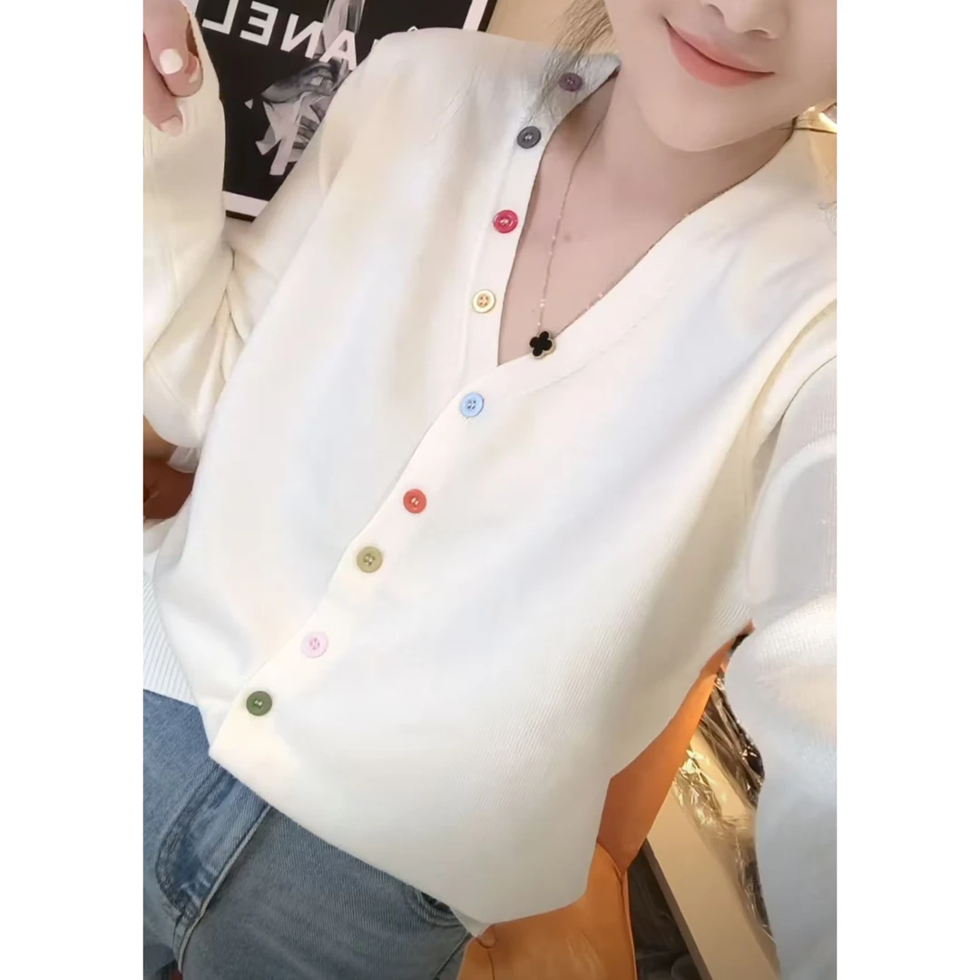 今年流行穿搭2025秋冬新款温柔风彩色排扣毛针织衫休闲风长袖上衣