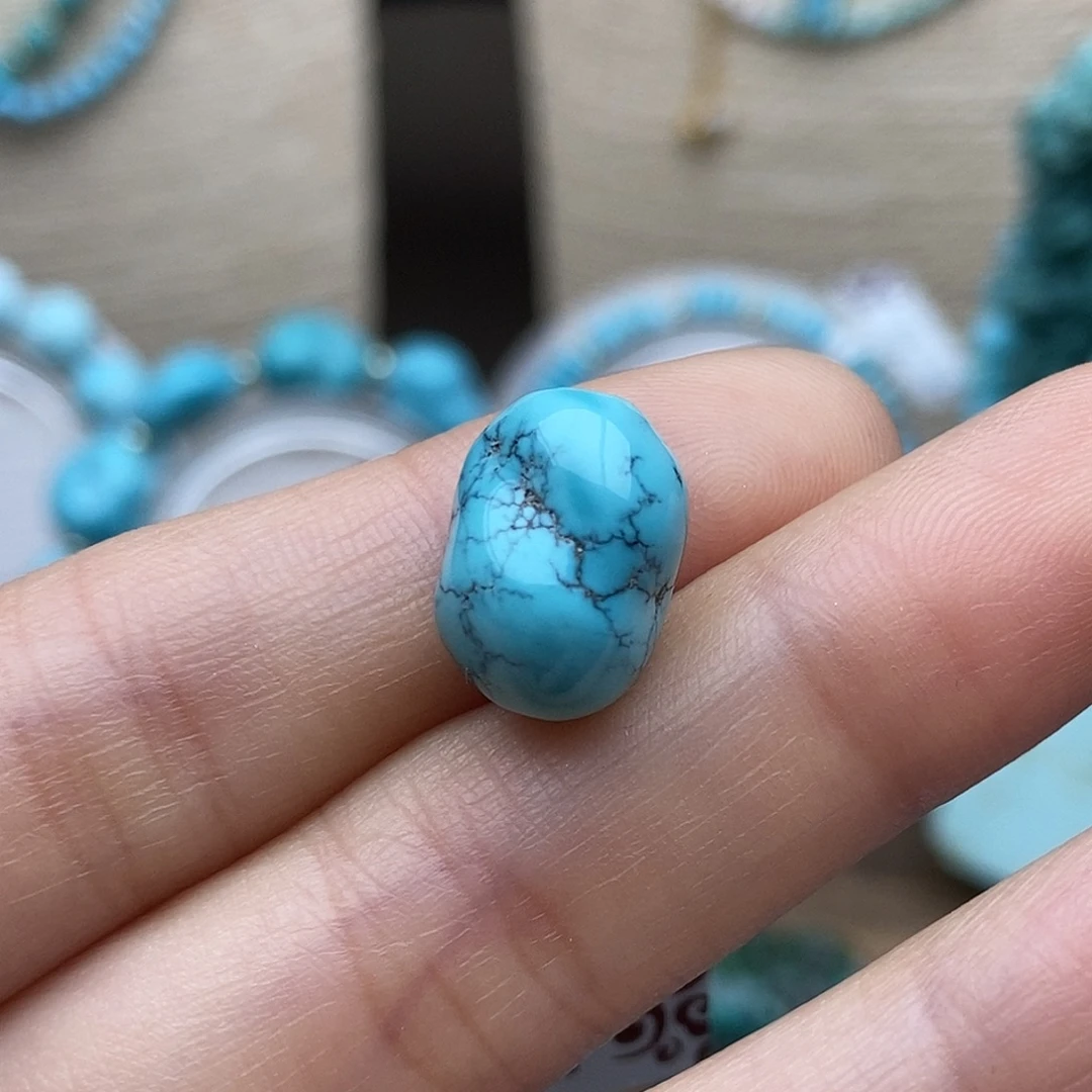 绿松石未镶嵌高瓷蓝糖豆