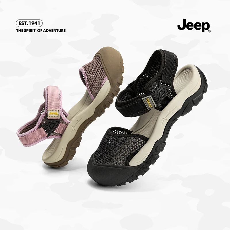 【Jeep/吉普】软底休闲凉鞋2025秋季新款厚底网面轻便舒适包头凉鞋