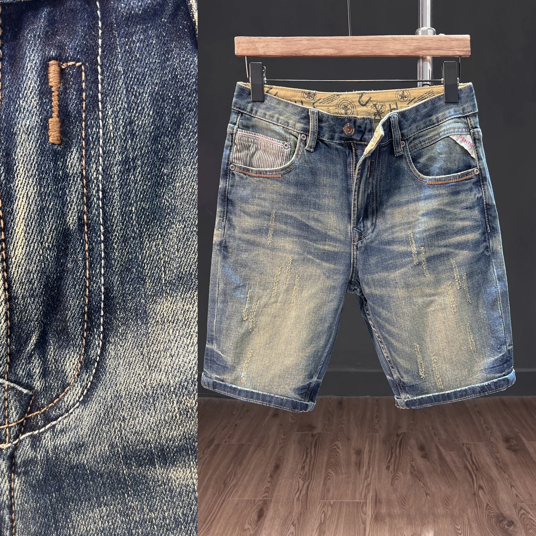 弹力牛仔五分裤男 修身直筒男士复古水洗牛仔短裤夏季ins潮大码