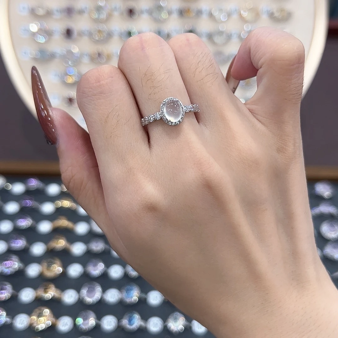 蛇纹石玉银S925镶嵌戒指