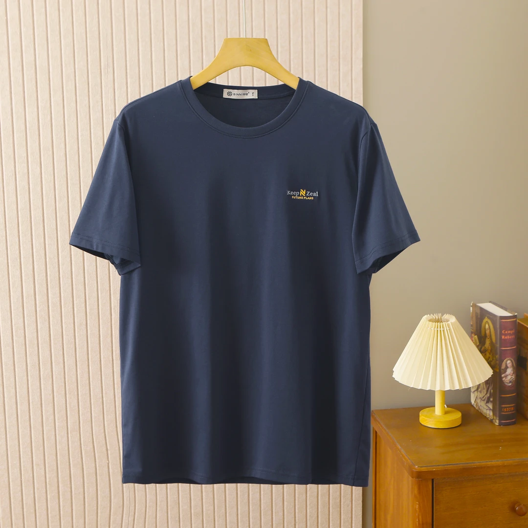 140-男士夏季深藏青圆领休闲字母半袖 吸湿排汗凉爽透气百搭T恤衫