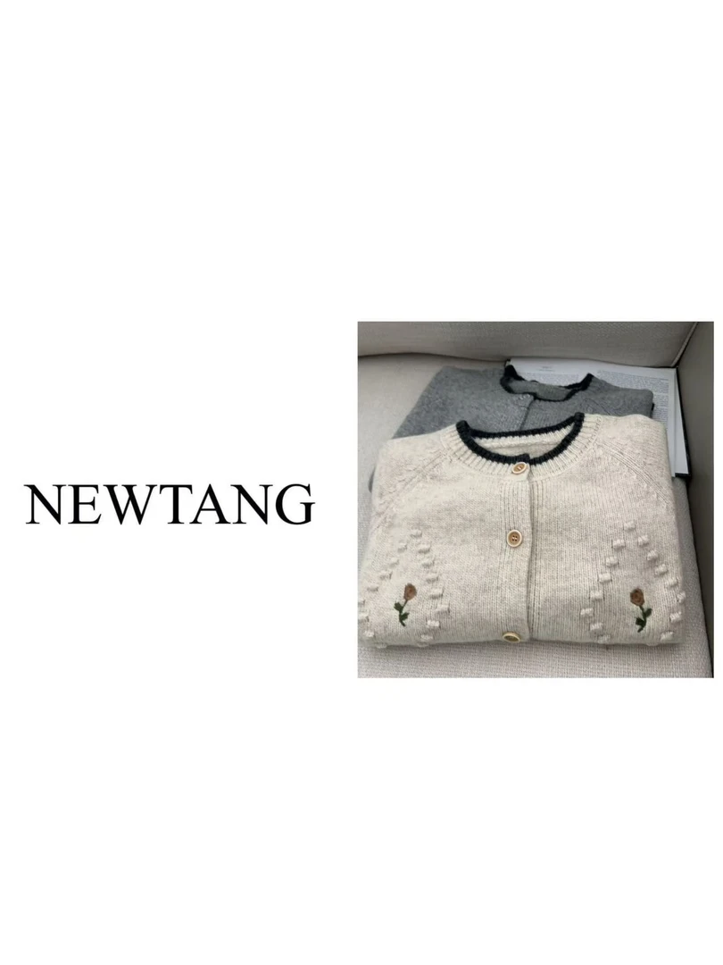 【向日葵】343时尚针织衫女圆领提花宽松慵懒风