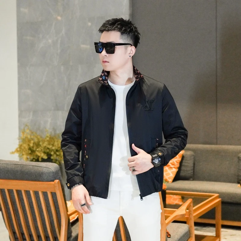 欧洲站潮牌休闲立领男士夹克春秋季新款潮流商务百搭刺绣时尚外套