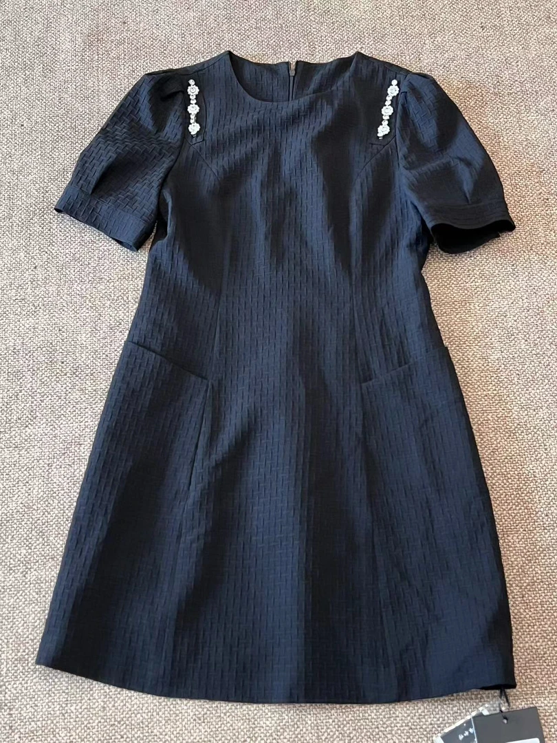 春季短袖拉链法式中泡泡袖连衣裙夏季A10-A1238