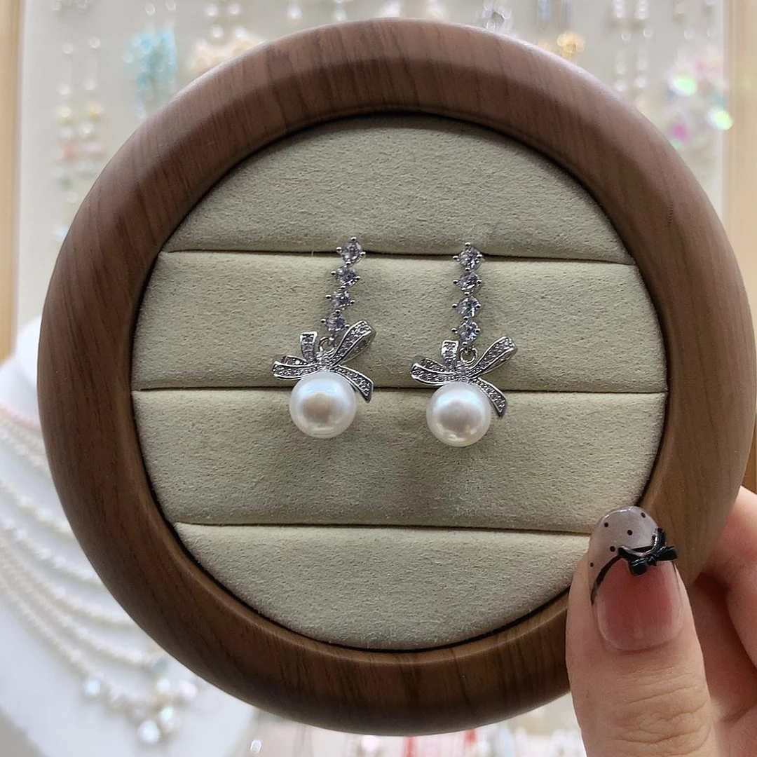 银S925镶嵌淡水珍珠耳饰