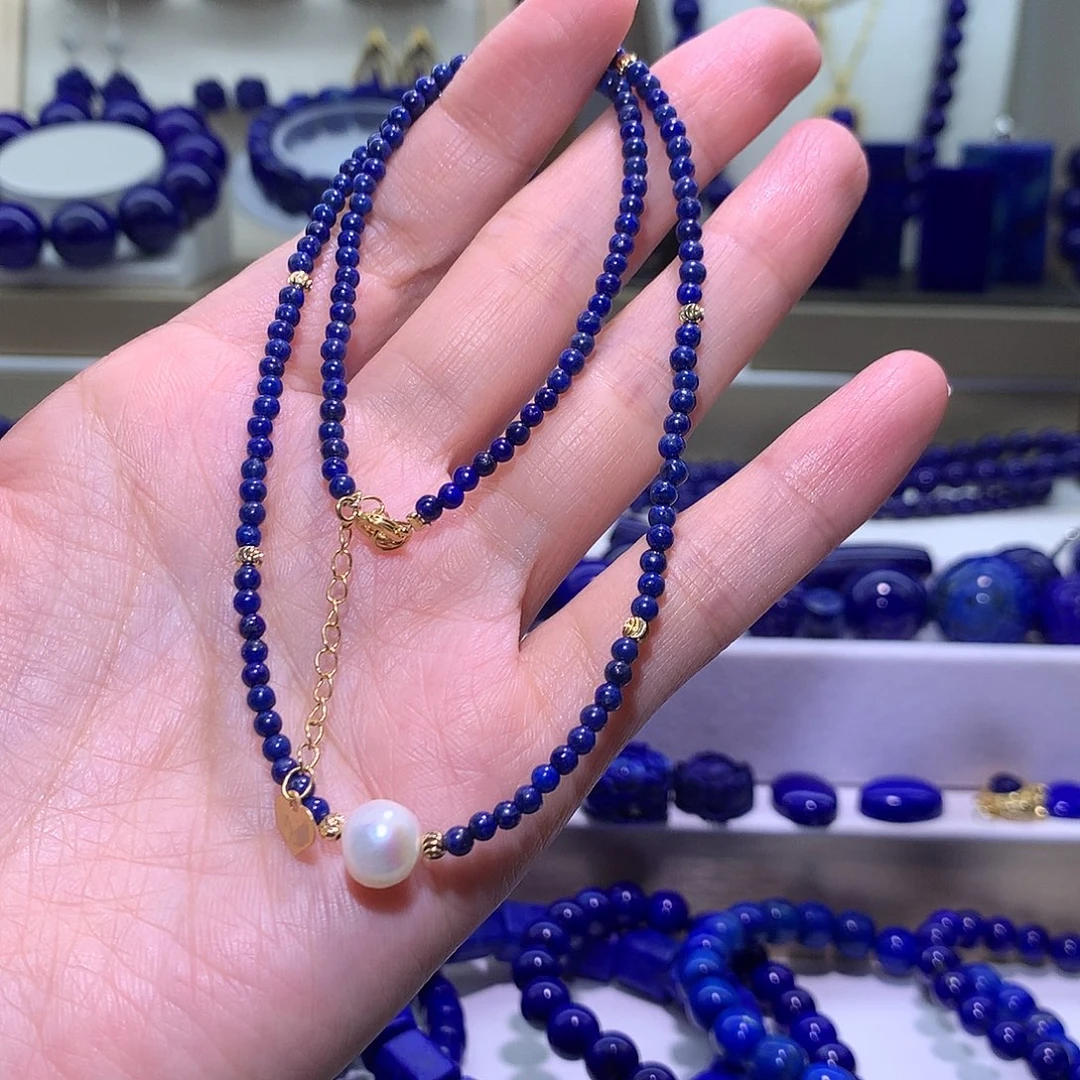 青金石合金天然原矿锁骨项链3m