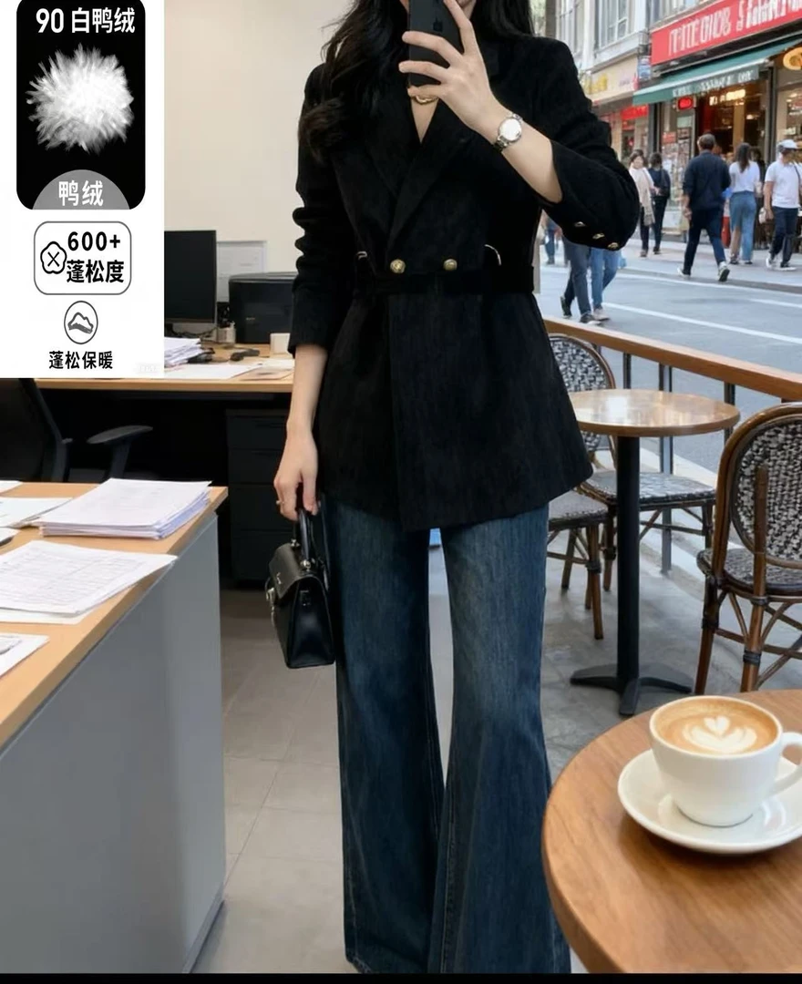 2025冬季新款90白鸭绒羽绒雪尼尔外套气质时尚百搭收腰显瘦款