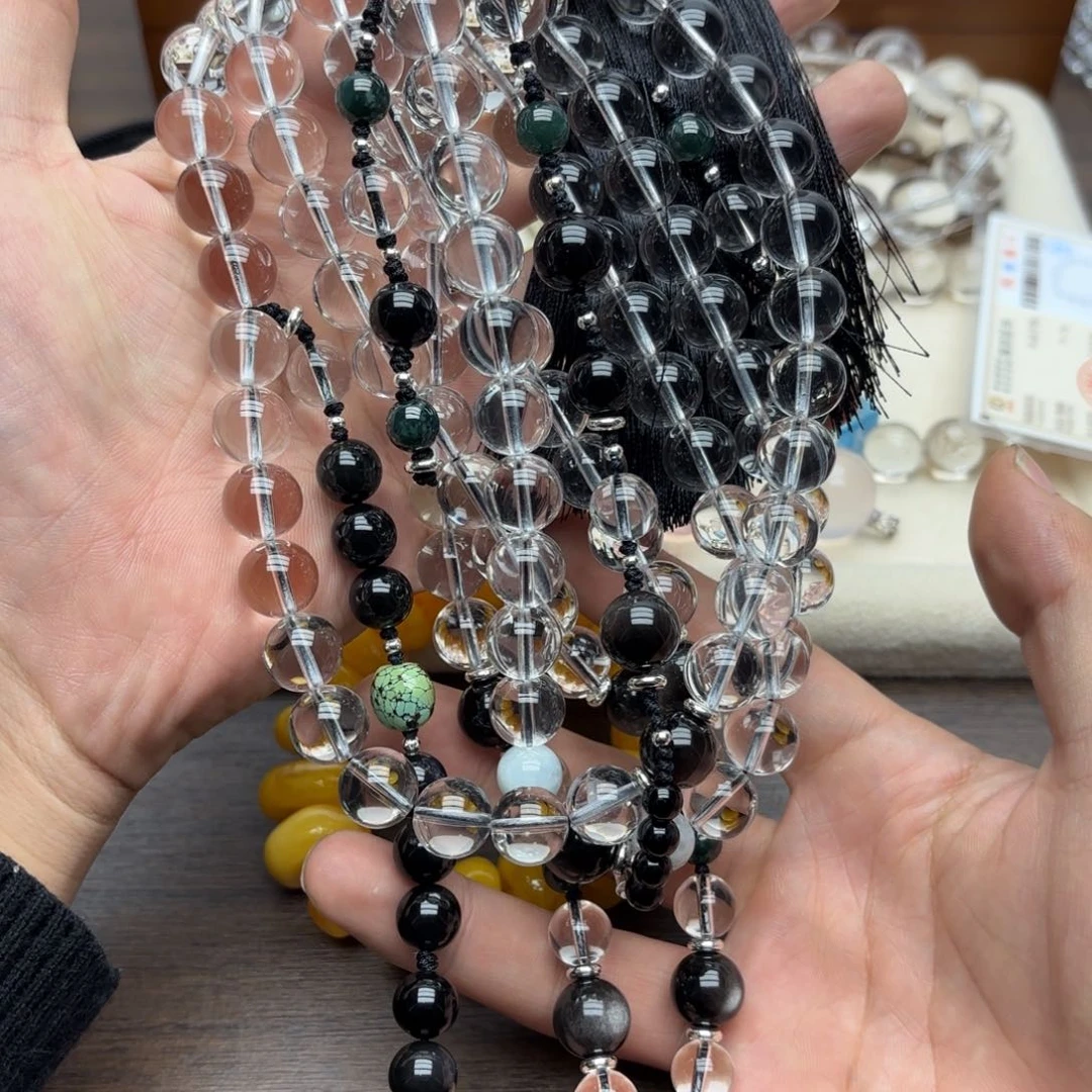 未镶嵌手链水晶贝**米白水晶108