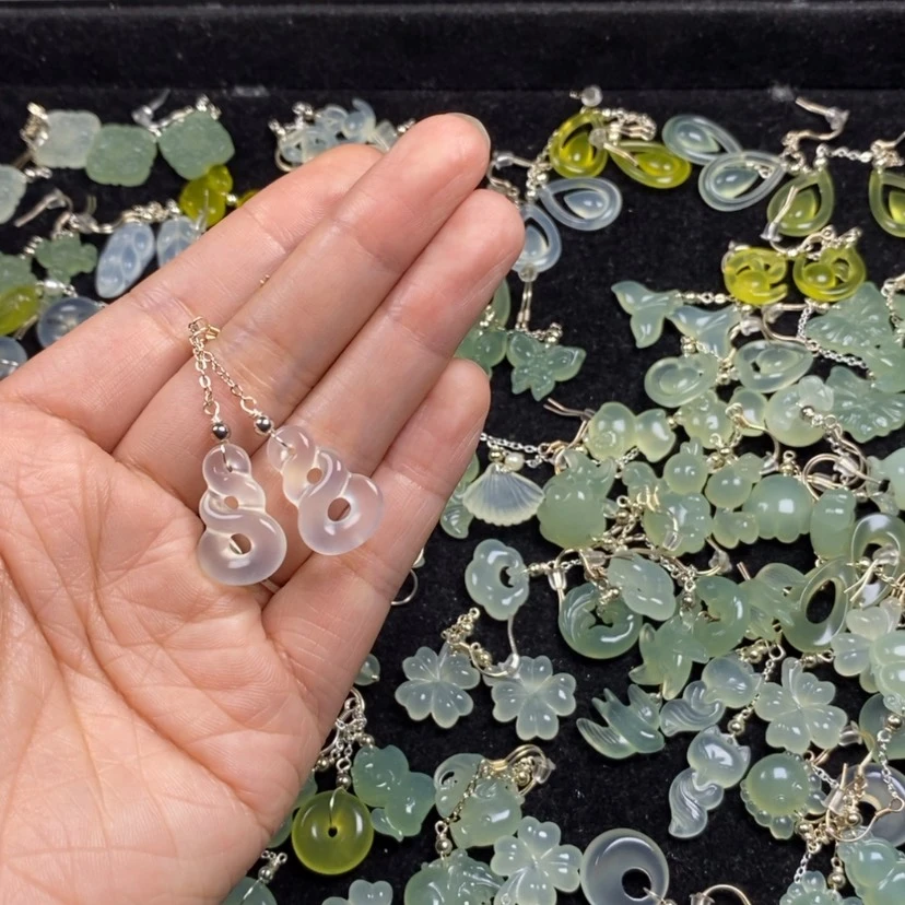 【闪购商品】银S925镶嵌蛇纹石玉挂件耳饰耳环项链