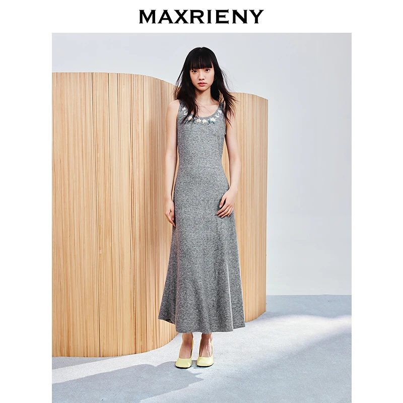 【商场同款-小雏菊系列】MAXRIENY小雏菊连衣裙绣花珍珠优雅长裙