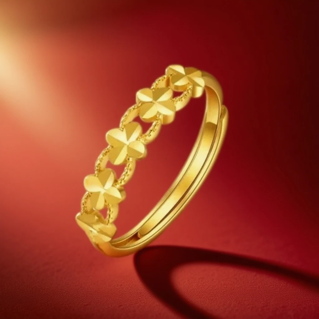 黄铜戒指 2025秋季新款幸运四叶草戒指女5D工艺素圈指环轻奢戒指