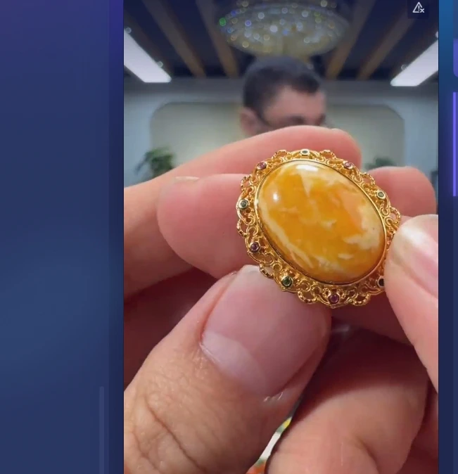 天然琥珀蜜蜡花珀戒指XQ108