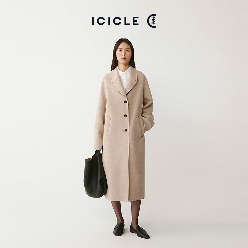 ICICLE之禾25早秋新品【AIR COAT】全羊绒双面呢长款大衣0267