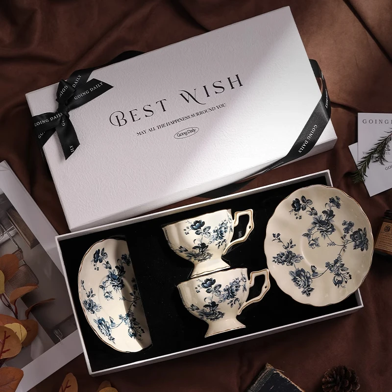 GoingDaily/复古玫瑰结婚礼物陶瓷咖啡杯套装精致高档乔迁生日礼
