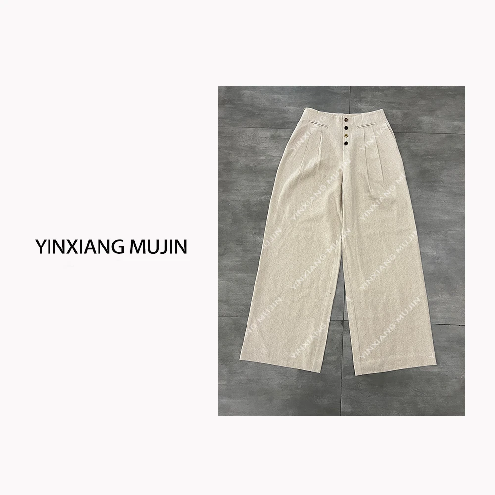 【YINXIANGMUJIN】丝质亚麻休闲裤 设计师宽松时尚阔腿裤女士百搭