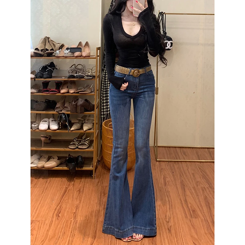 新款修身长腿微喇牛仔裤女2025秋季高腰显瘦时尚气质鱼尾喇叭裤