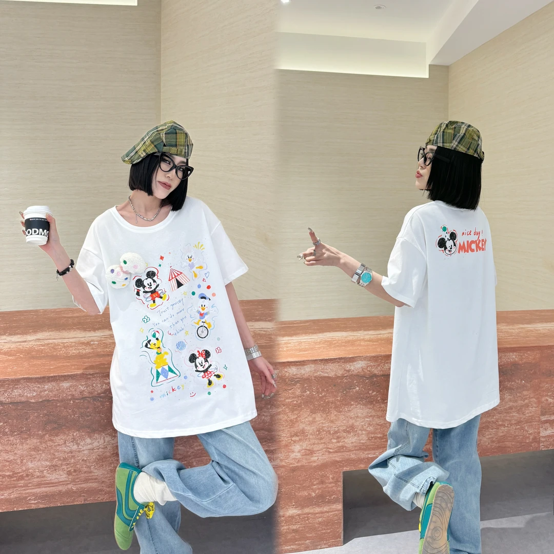 （三万）欧货站2025百搭宽松显瘦圆领卡通印花长袖T恤女上衣1201