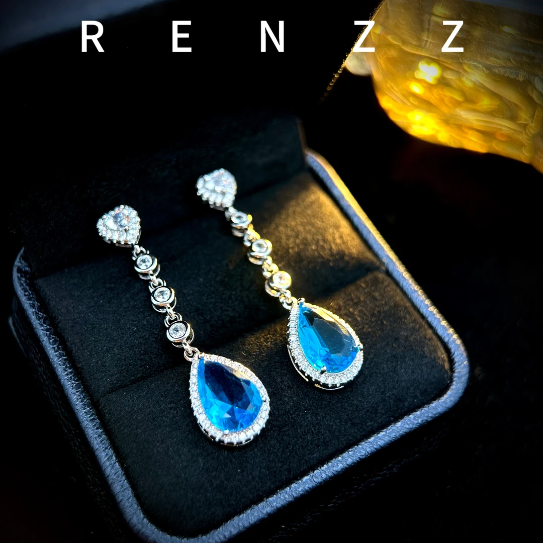 7918蓝色水滴流苏气质耳钉