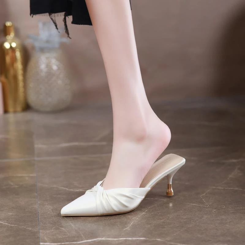 包头半拖鞋女夏季外穿时尚高跟鞋细跟尖头法式懒人凉拖鞋女鞋