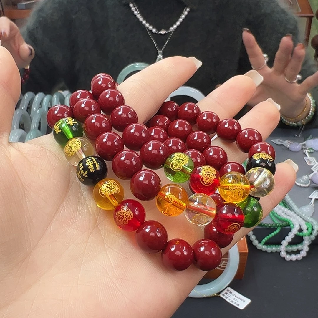 快***天石英石非金属五路财财朱砂手链