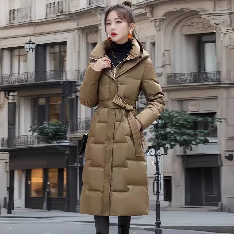 时尚女中长款冬季洋气显瘦加厚保暖过膝连帽长款外套【衣长约98】