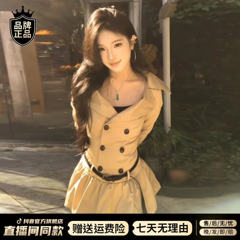 韩系学院风长袖连衣裙子女秋冬季2025新款美拉德收腰a字花苞短裙