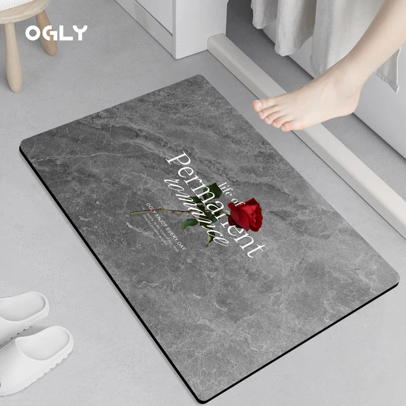 玫瑰花浴室吸水地垫硅藻泥家用卫生间脚垫门口浴室防滑地垫