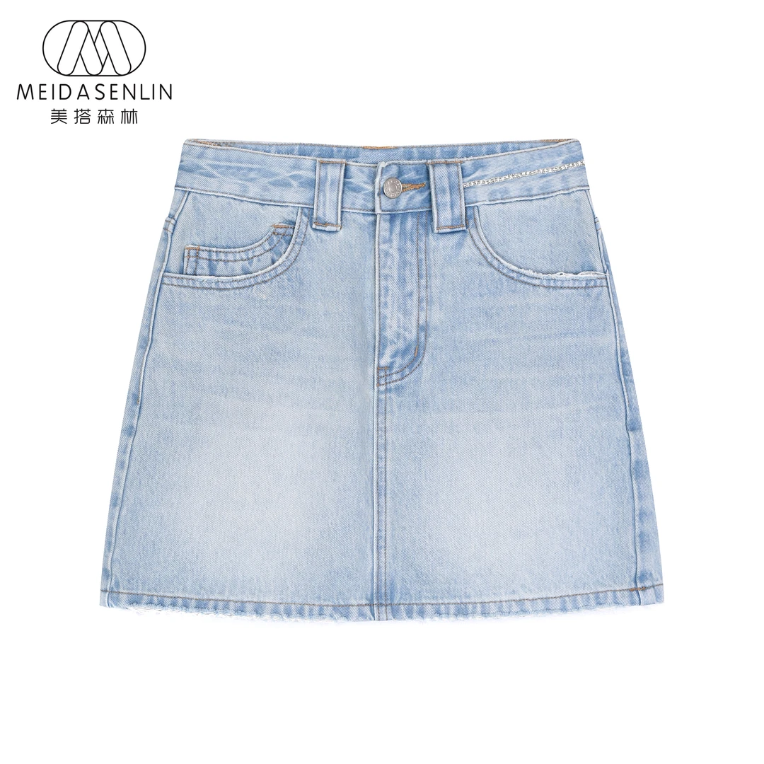 2025夏季新款-外销同款-冰蓝100棉手缝钻短裙女16183